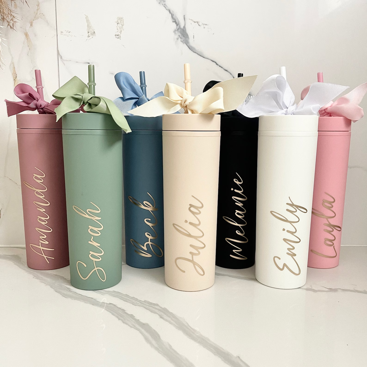 'My Name Is' - 1 x Permanent Vinyl Tumbler Bottle (With Srunchie)